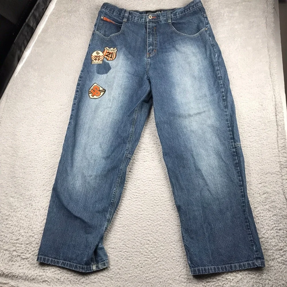 Vtg Southpole Jeans Mens 40 (39x32) Baggy Patches Distressed Y2K Hip Hop Skater
